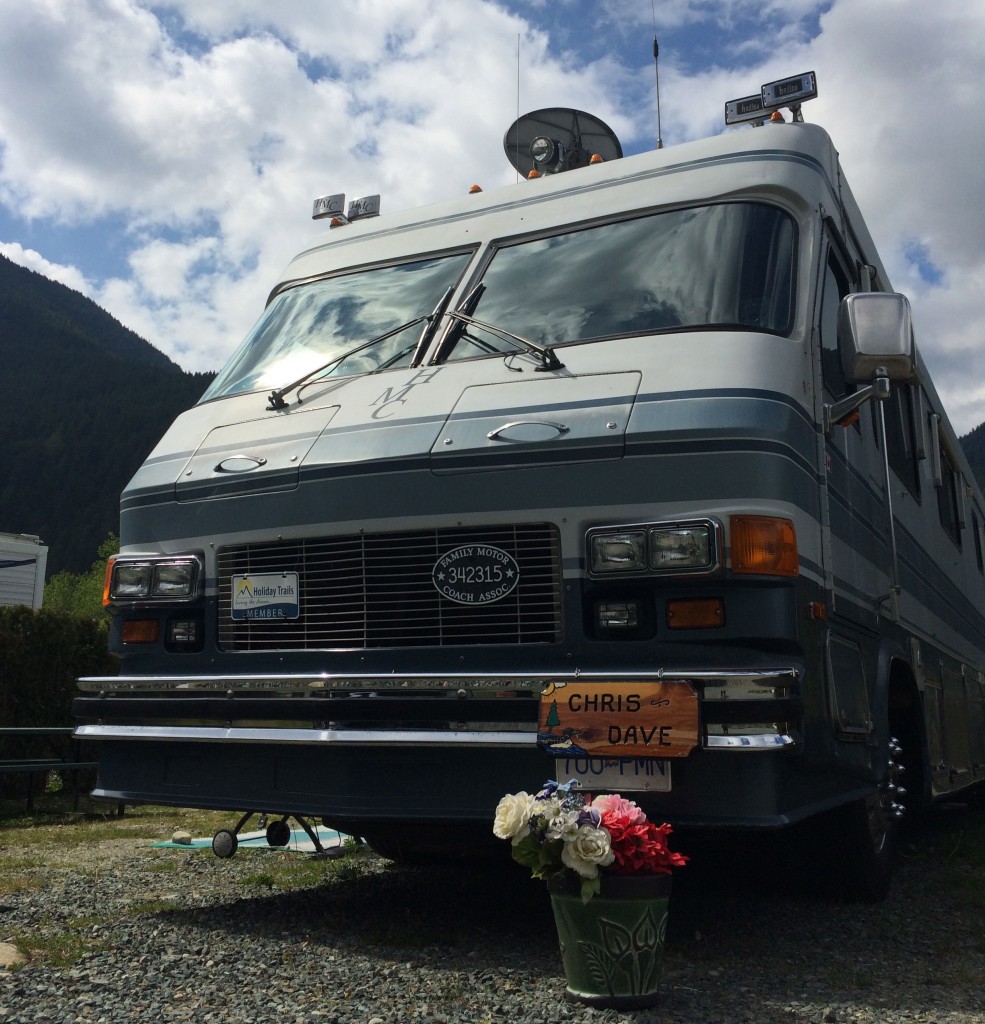 RV with a pot of flowers